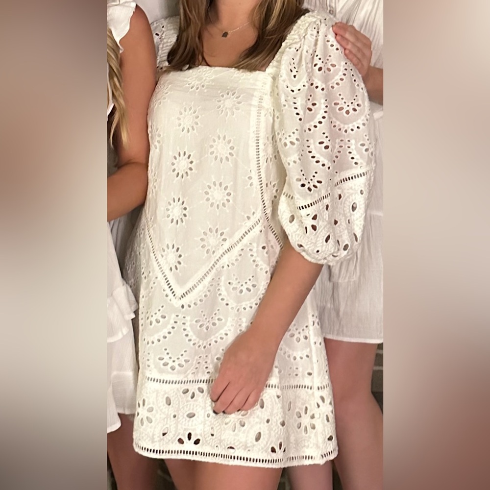 Free People Cream Eyelet Puff Sleeve Dress